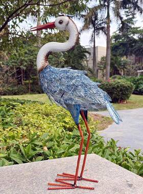 园金属#093件景区布置仿真鹤雕塑丝网新印中式摆花户外景观装饰工