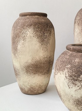 态生活侘寂风咖色陶罐摆件客厅桌面样板间艺术感复古装饰器皿花瓶