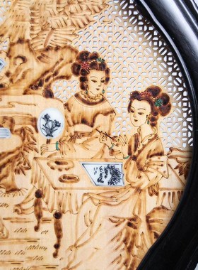 紫光檀嵌檀香檀香圆屏木雕礼品客厅摆件乌木镂空雕刻圆屏风收藏