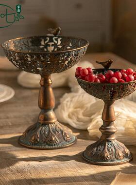 仿高古铜玄A2838关装饰摆件铁艺脚水托美式复古民果宿装饰品鸟食