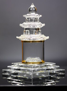 水晶塔大号透明装藏舍利子的塔文昌塔雷峰塔桌面摆件防尘罩发光彩