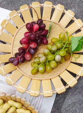 手工竹编葵花形托盘酒店餐厅主食竹盘家用点心水果圆形盘盛菜竹筐