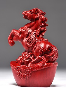 红花梨木雕马摆件实木质马到成功家居客厅办公桌面摆设红木工艺品