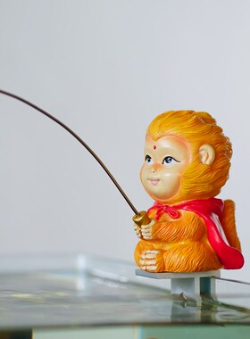 小猴子钓鱼水族箱鱼缸造景假山水池孙悟空装饰办公桌面摆件微景观