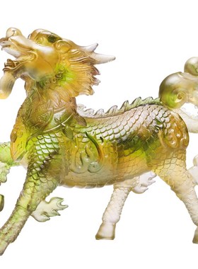 琉璃麒麟摆件桌面书房玄关祝福寓意工艺品家居客厅装饰礼品乔迁