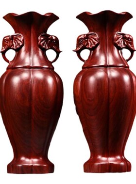 黑檀实木雕刻花瓶木摆件小象瓶家居客厅装饰品乔迁送礼红木工艺品