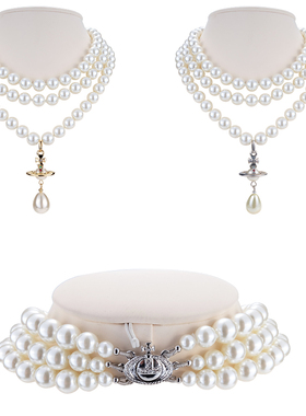 【官网正品】西太后新款三层珍珠立体土星项链薇薇安锁骨链女