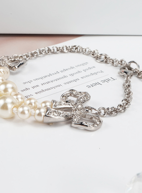 【官网正品】西太后24新款双层蝴蝶结珍珠薇薇安土星手链明星款