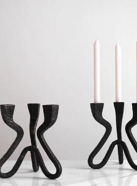 现简约色烛台代餐厅餐桌轻创意奢客KTF黑厅样板间民宿酒店装饰品