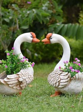 户园林景大观欢玻外璃钢雕塑仿真动物白鹅摆迎件鸭1011子花缸庭院