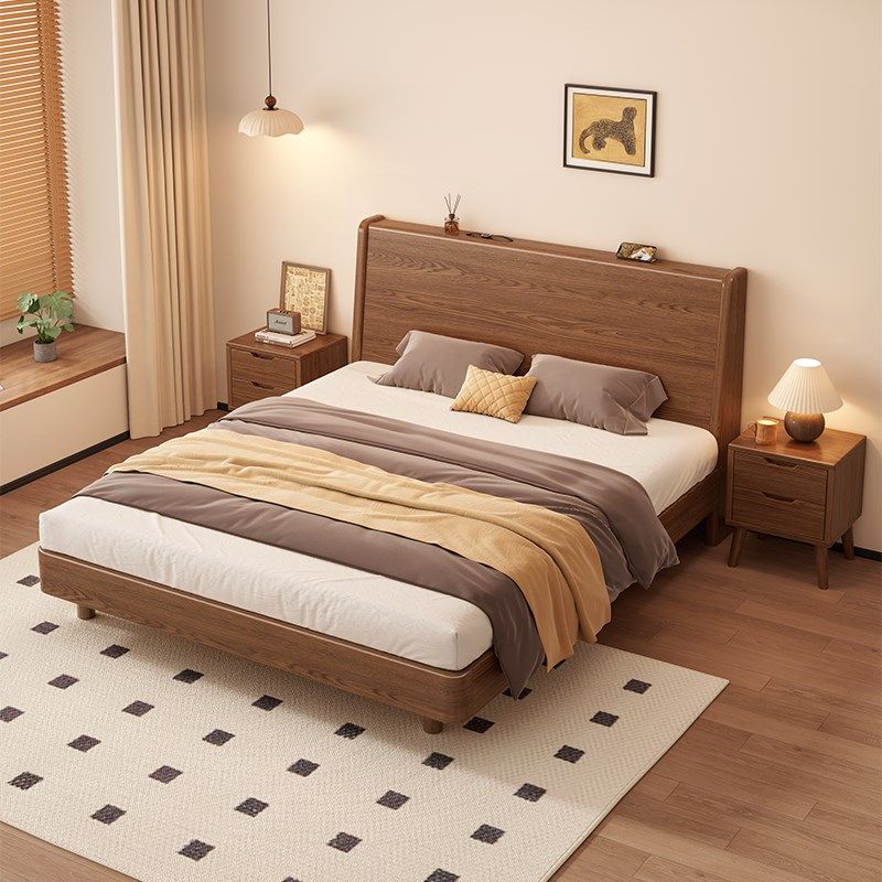 实木床1米8双人床现代简约1米5大床家用主卧橡胶木出租房用单人床 - 图2