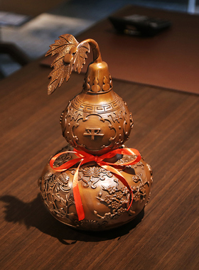 德祥缘紫铜葫芦摆件中式家居客厅玄关铜葫芦装饰办公室工艺品摆设