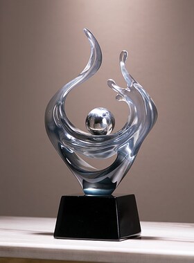 风生水起蓝色抽象雕塑现代简约高端摆件透明艺术品办公桌面装饰品