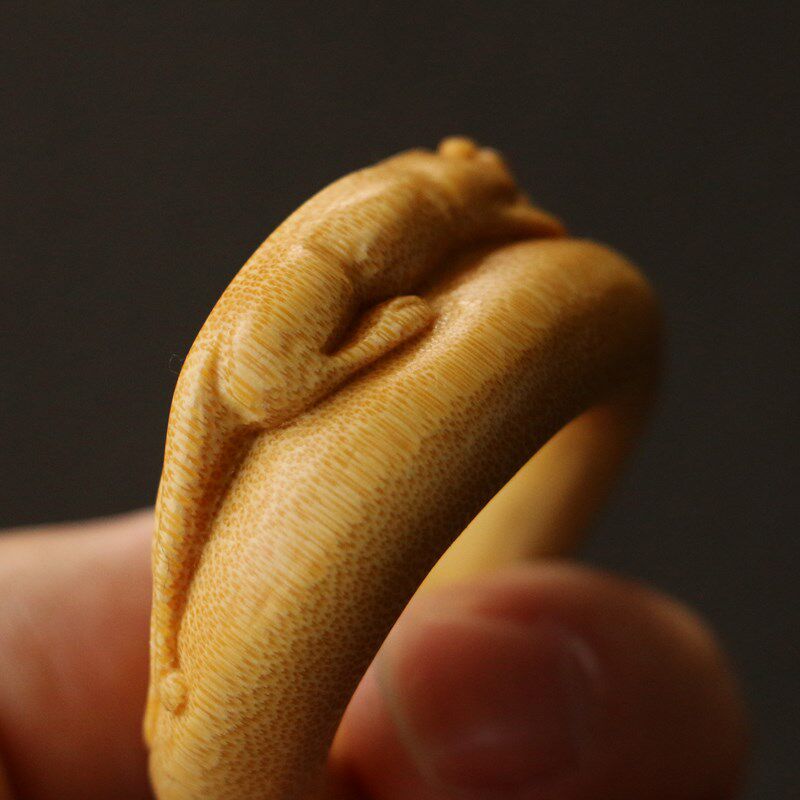 Fine hand-carved Pixiu old jade bamboo cultural toy ring bamboo pendant accessories bamboo ring bamboo ring handle piece ring