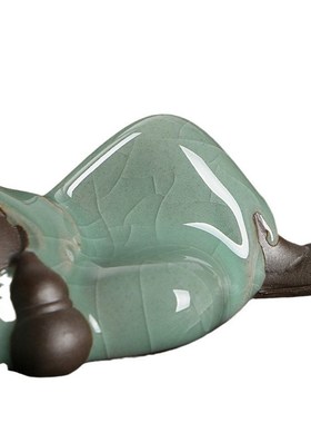 哥窑小茶宠摆件 济公佛创意家居摆件 茶具茶玩配件开片可养