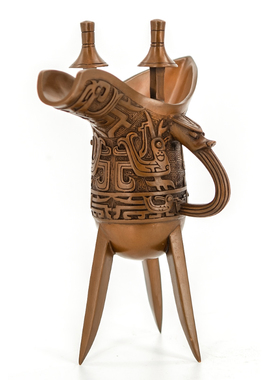 紫铜龙爵凤爵仿古青铜器摆件 酒杯爵杯玄关客厅办公室装饰工艺品