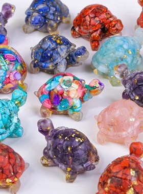 天然水晶碎石滴胶树脂小乌龟 水晶工艺品 车载家居桌面装饰摆件