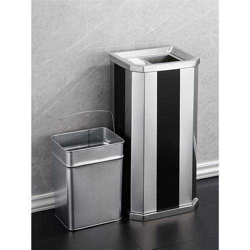 不钢DQI垃圾桶大号酒店立烟灰缸卫生桶大堂大锈厅式宾馆盖公用带 - 图1