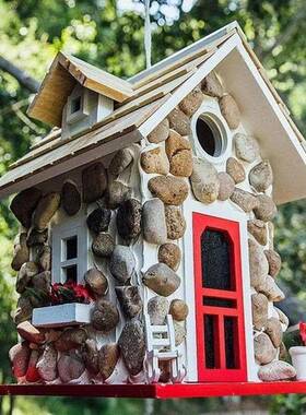 创石20220415头小屋鸟屋装饰挂园艺林花园蜂鸟仿石屋件鸟屋树脂工