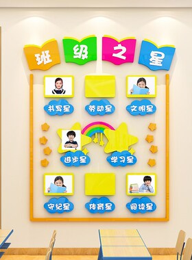 每周班级之星墙贴3d立体教室布置装饰文化墙小学生公告评比栏环创