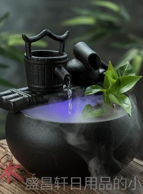 高档陶迷家用风瓷流水器客厅陶喷泉加湿器鱼缸桌办面公室水招财摆