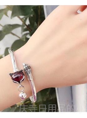 高档999纯银手镯女202新款红刚环玉日韩时尚5网红狐狸手送子女友