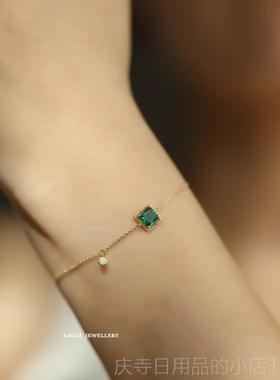 高档祖母绿方覆糖手镯妇绿女的黄金纯银古祖母方单钻石手镯轻豪华