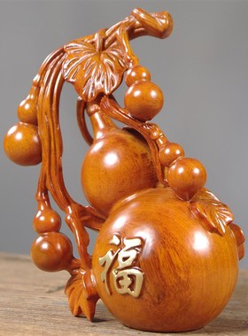 花梨木雕葫芦摆件实木质多子多福禄五福临门工艺品装饰桌面小摆件