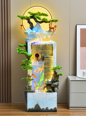 创意流水招财摆件电视柜旁室内鱼池欧式流水墙鱼缸庭院落地工艺品