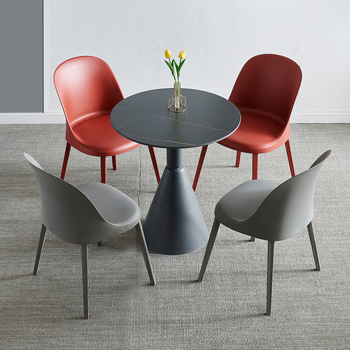 岩板圆桌洽谈桌椅组合家用餐桌小圆桌子接待洽谈桌咖啡桌阳台桌椅 - 图2