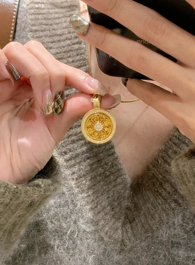 镶钻八宝罗盘可旋转吊坠项链女