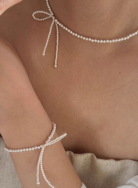 蝴蝶结choker项链银色进口施家