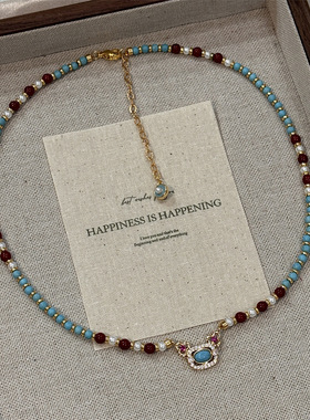 天然绿松石项链珍珠串珠女轻奢