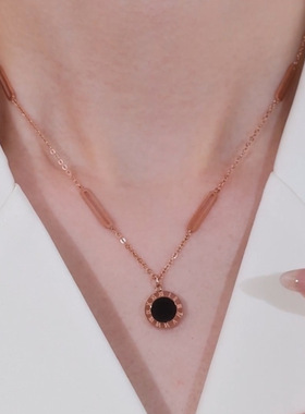 黑白双面罗马数字圆盘锁骨链项链