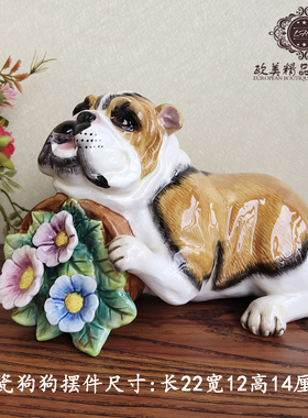 陶瓷狗狗摆件纯手绘釉下彩工艺陶瓷金毛狗狗摆件可爱动物桌面摆件