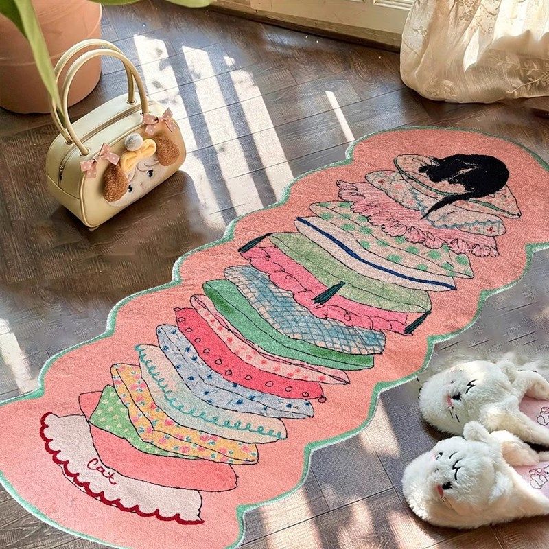 Seven Five Cute Cat Carpet Children's Cartoon Cute Bedroom Bedside Blanket Strip Girls Machine Washable Living Room Mat