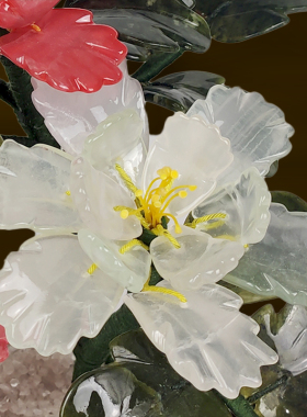 天然玉石牡丹花摆件风格电视柜茶几玄关盆景家居客厅酒柜玉雕饰品