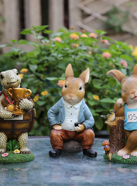 办公室客厅装饰摆件动物摆设可爱龟兔赛跑励志卡通桌面雕塑工艺品