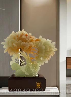 正品花开富贵玉石牡摆件招财客厅新玄关酒柜新中装饰品乔式迁居礼