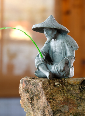 姜太公钓鱼假山水景摆件流水人物生态鱼缸内装饰品渔翁微景观造景