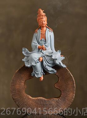 高档陶自在观音瓷摆件陶厅瓷家用装饰意客玄关酒柜中式禅装饰品办