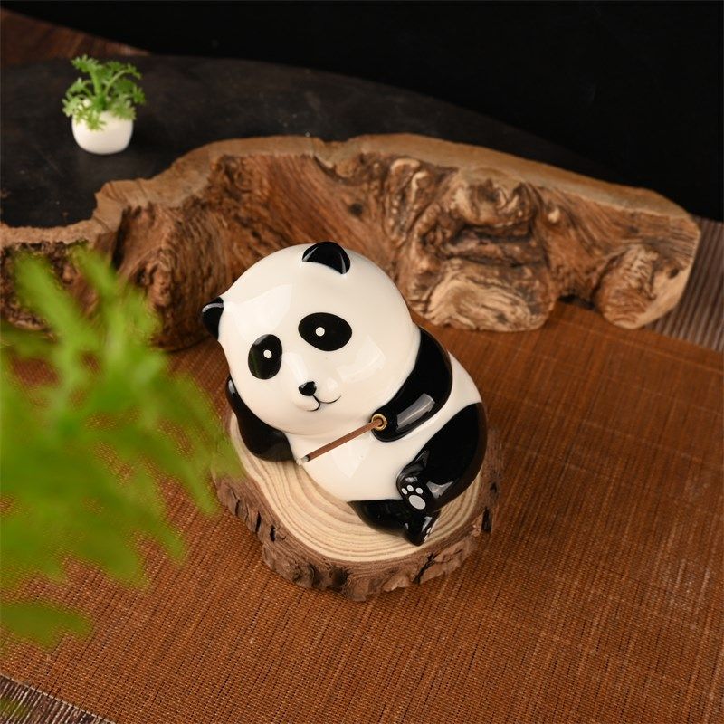 陶瓷家用室内线香插可爱熊猫摆件香薰炉茶宠茶玩客厅桌面书桌饰品,淘宝优惠券,粉丝福利购,淘宝优惠卷