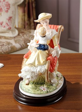 高档欧式陶瓷人物摆件温情母子艺术品瓷偶客厅家居装饰工艺品奢华