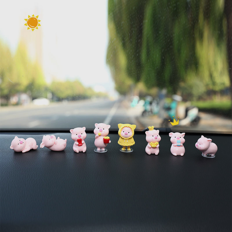 卡通汽车摆件小猪公仔迷你车载中控台摆设可爱茶杯猪车内装饰品 - 图1