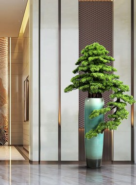 客厅中式摆件落地过道盆景玄关树大型迎客松沙发旁电视柜仿真绿植