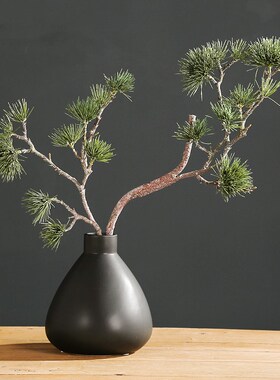 仿真中式迎客松盆景摆件植物陶瓷花瓶套装客厅桌面装饰品假花松树