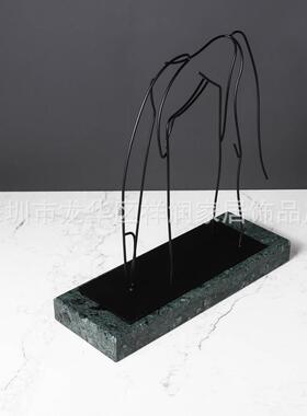 现摆大理石金FCW属铁艺马件代新中式样饰板房售楼处软装电视柜摆