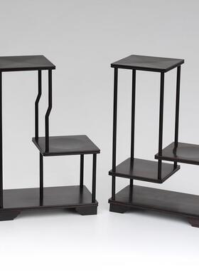 黑檀架多宝格古玩小型博古架紫光檀高茶壶ETZ架饰品摆架奇低石底