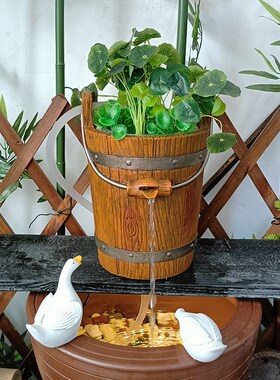 树脂材质仿木桶水循环花盆鱼缸造景鱼池水缸古法养鱼循环水绿植盆