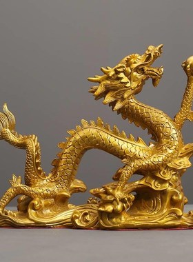 云龙龙腾四海聚白盆龙黄铜摆件家居客厅办公室店铺桌面装饰品摆饰